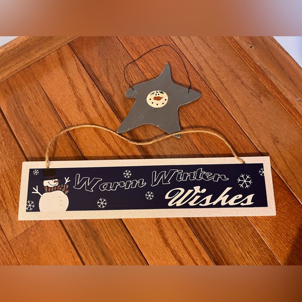 Primitive Snowman Wooden Star and Warm Snow Wishes Signage